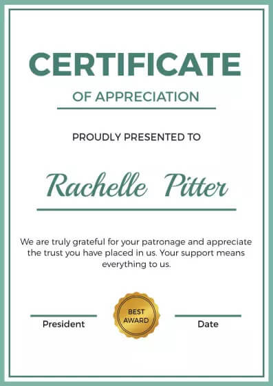 Appreciation certificate template 
