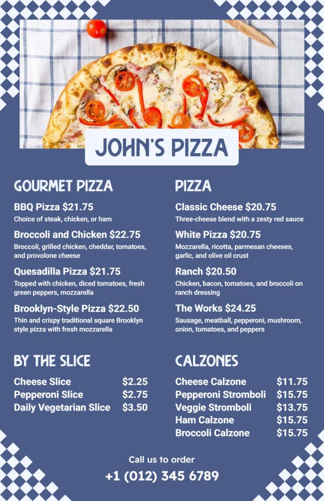 Pizza Menu With Essential Information