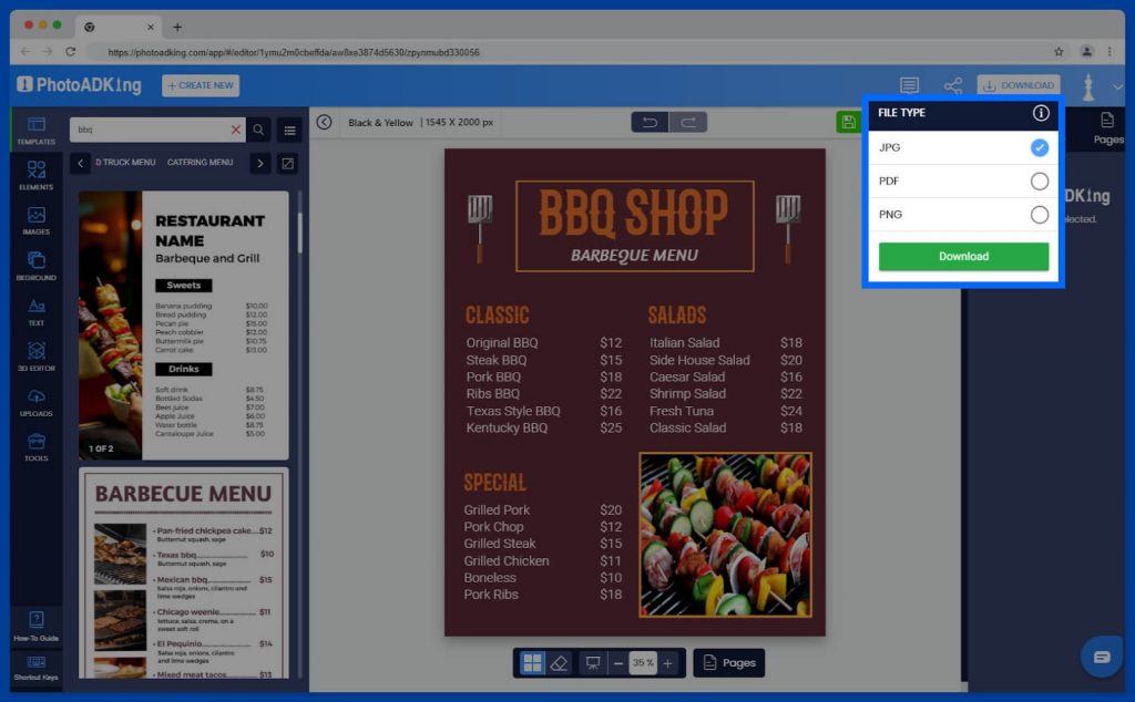 Download BBQ Menu Image in PhotoADKing Screenshot