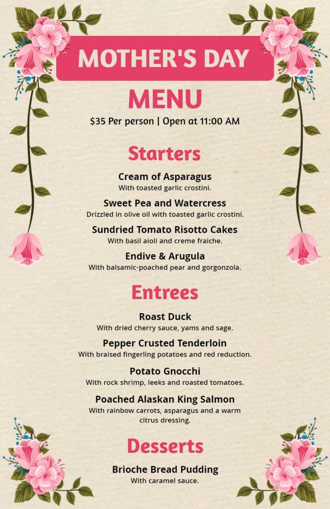 Beige Pink Mother’s Day Menu Template