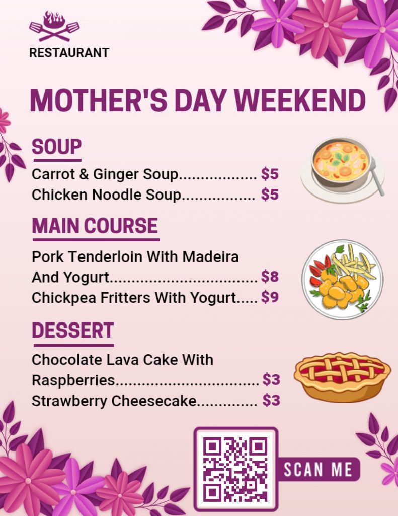 Bold And Colorful Mother’s Day Menu Designs