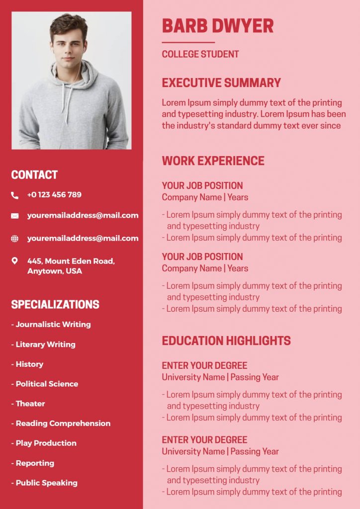 resume examples for collage students
