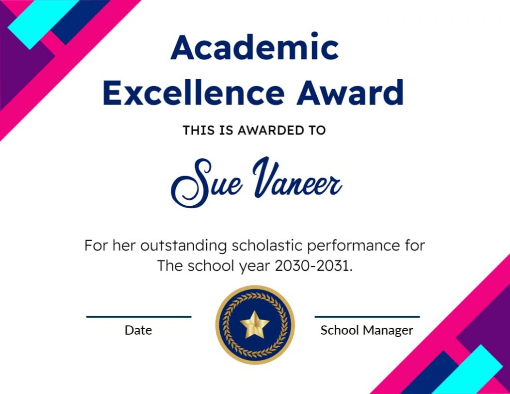 academic excellence certificate