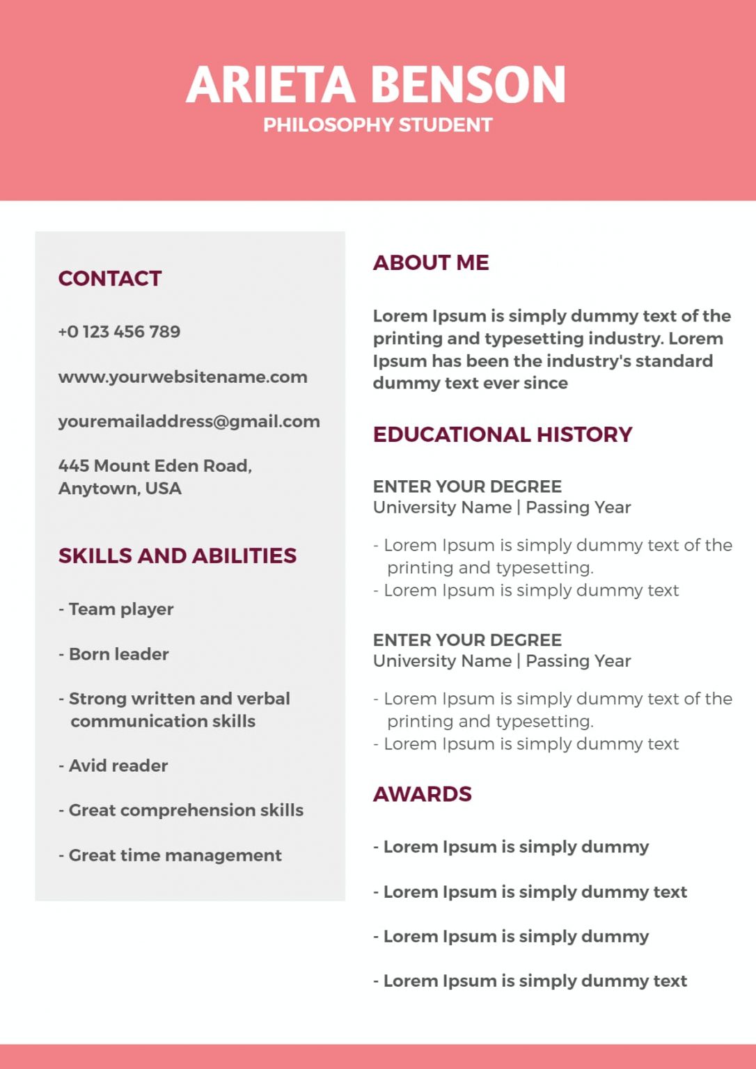 Resume Examples for Students Tips - Minimalist Theme Based Student Resume 1086x1536