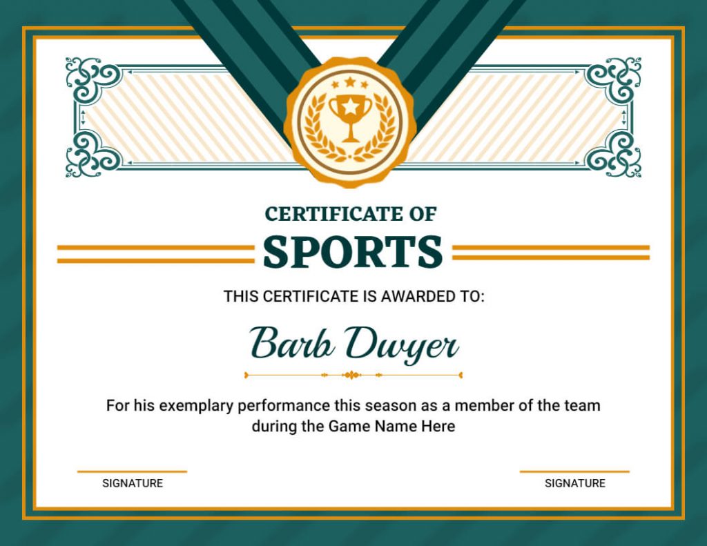 sports certificate for perseverance