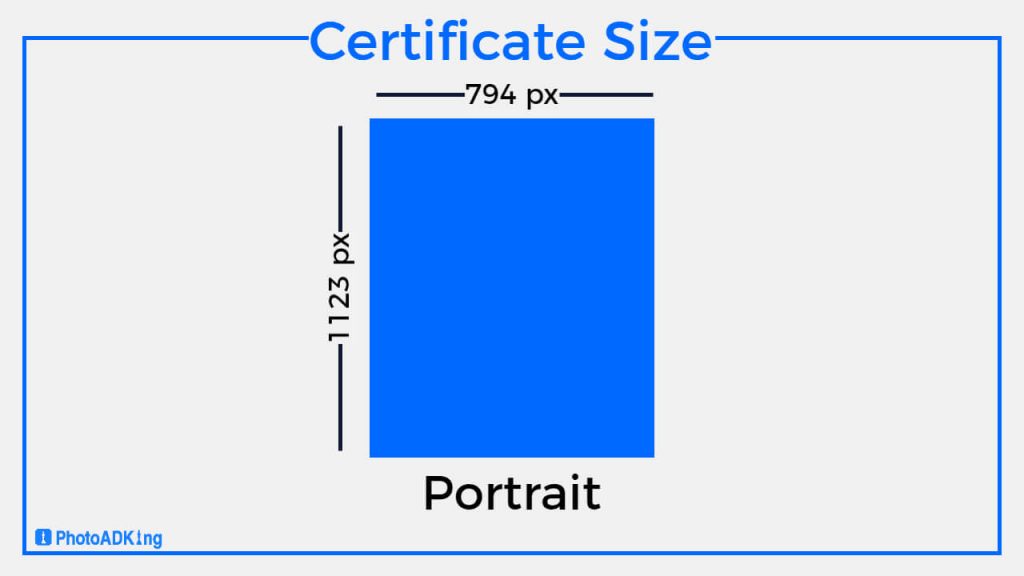 portrait certificate size