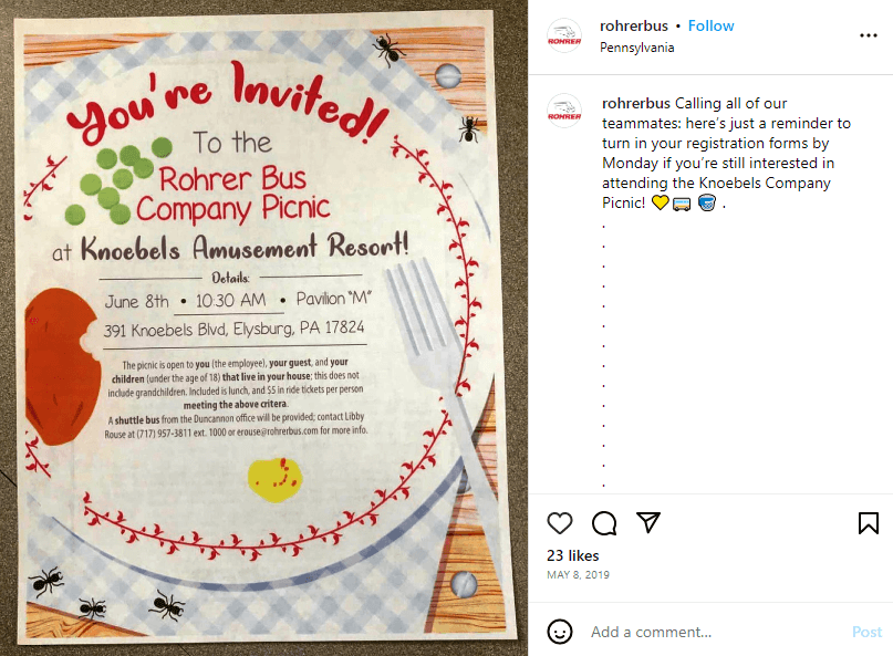 Rohrer Bus Picnic Invitation Sample Instagram Post