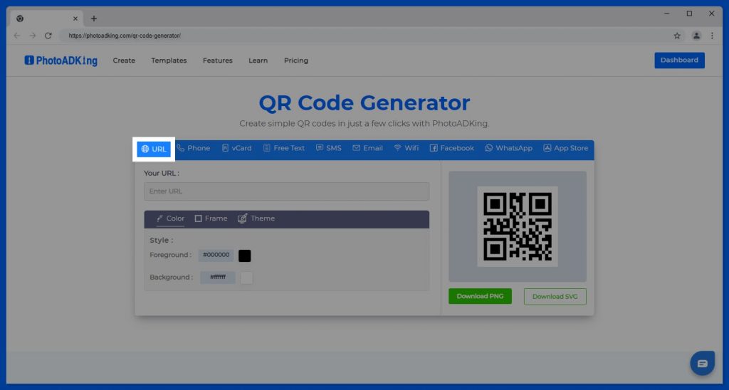 Select the URL to Create a QR Code 