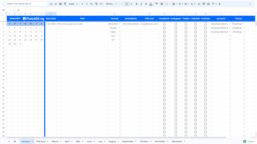  Social Media Content Calendar Using Google Sheets