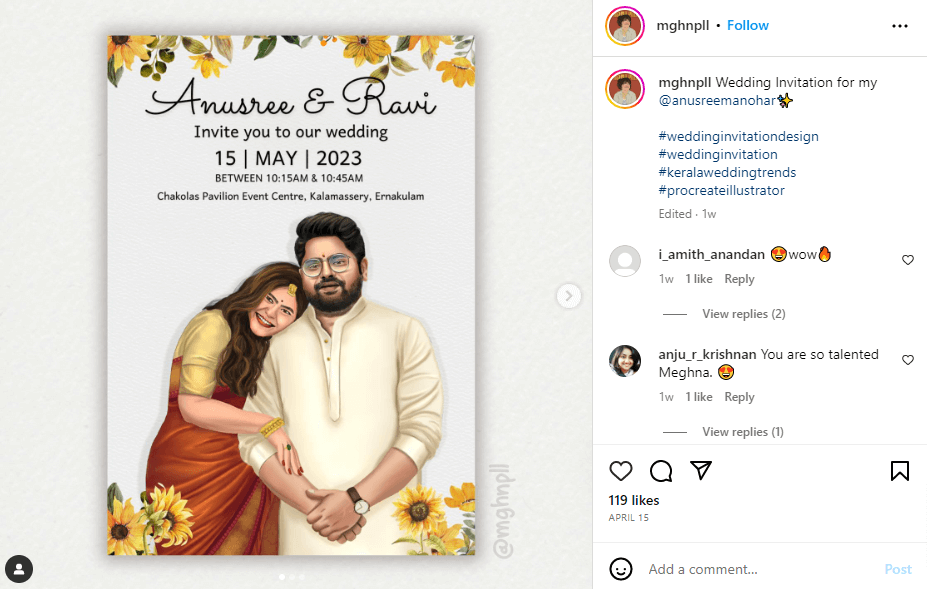 Anusree & Ravi Wedding Invitation Sample Instagram Post