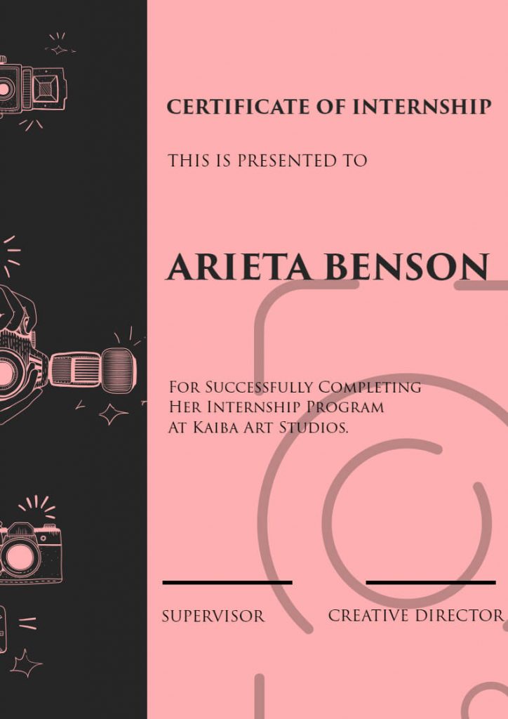 art studio internship certificate