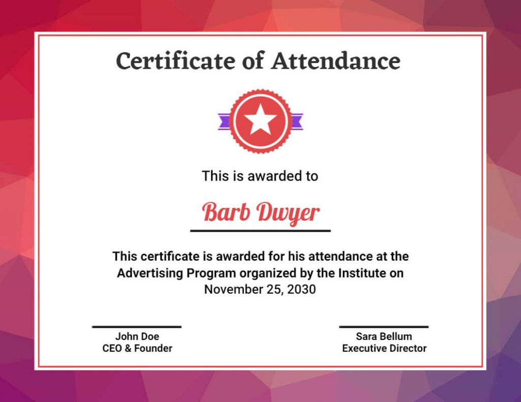 Traditional Certificate of Attendance