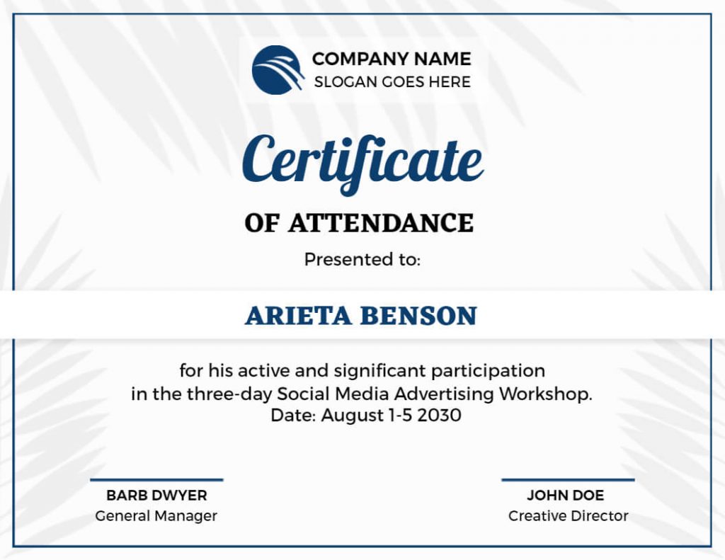 Certificate Of Attendance Examples