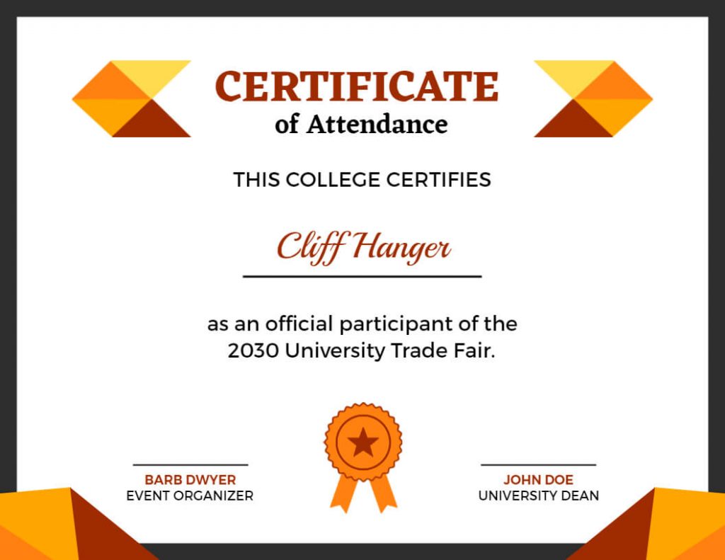 Certificate Of Attendance Examples