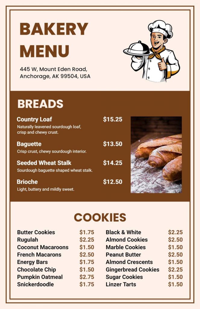 bakery menu