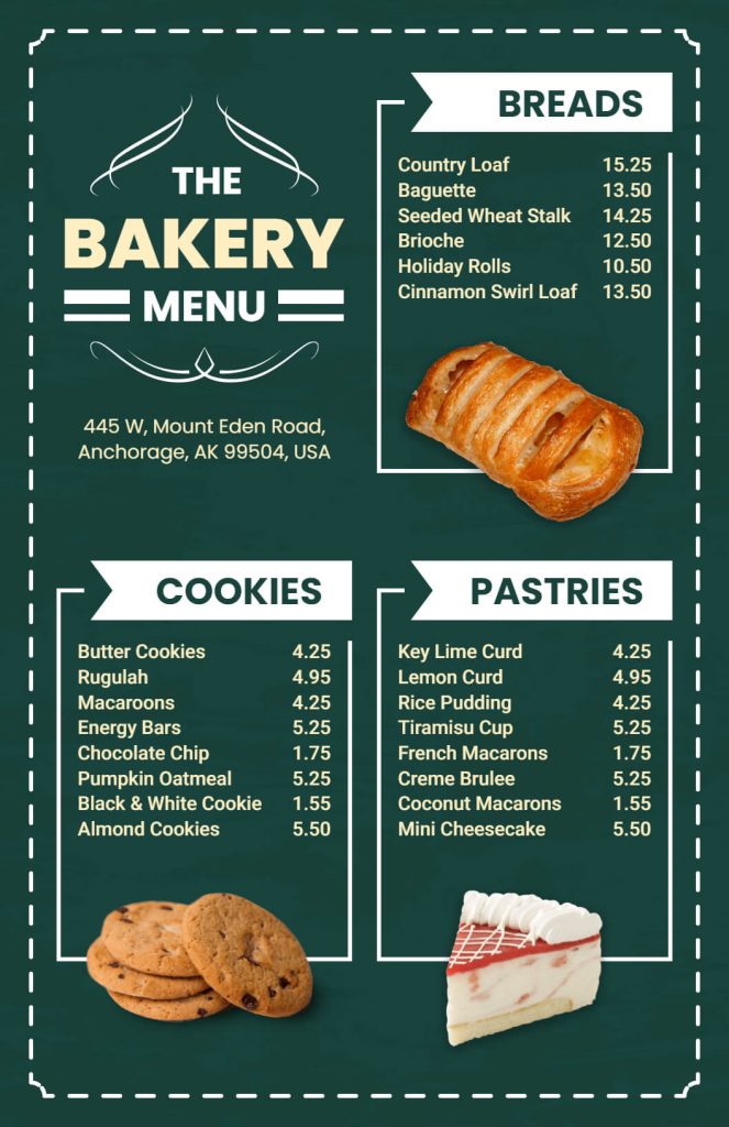 bakery menu template