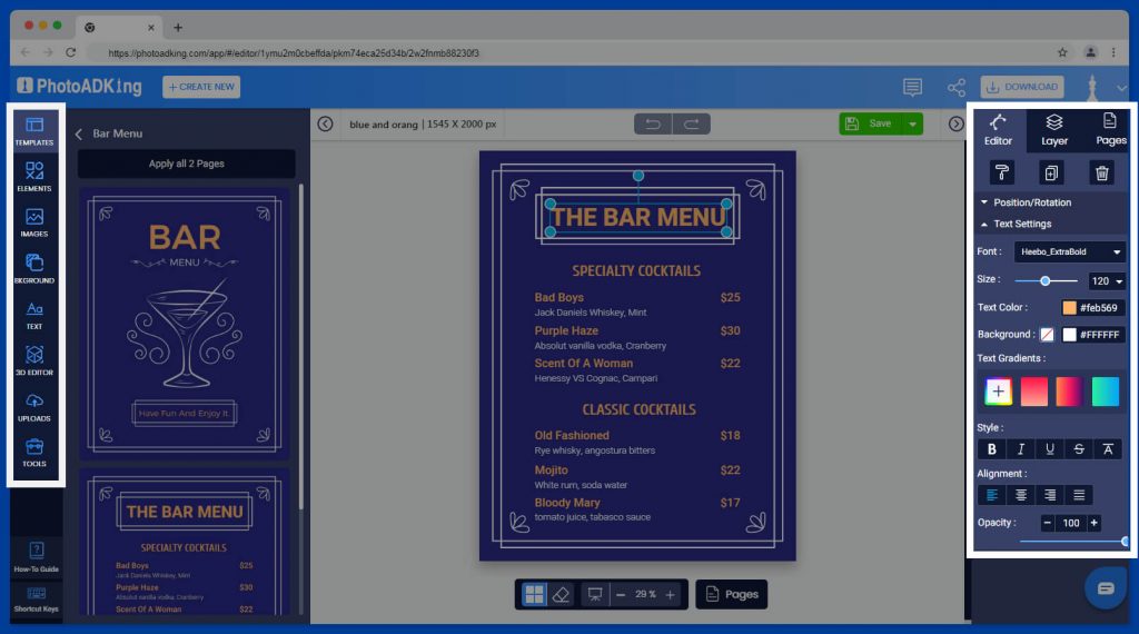 bar menu editor