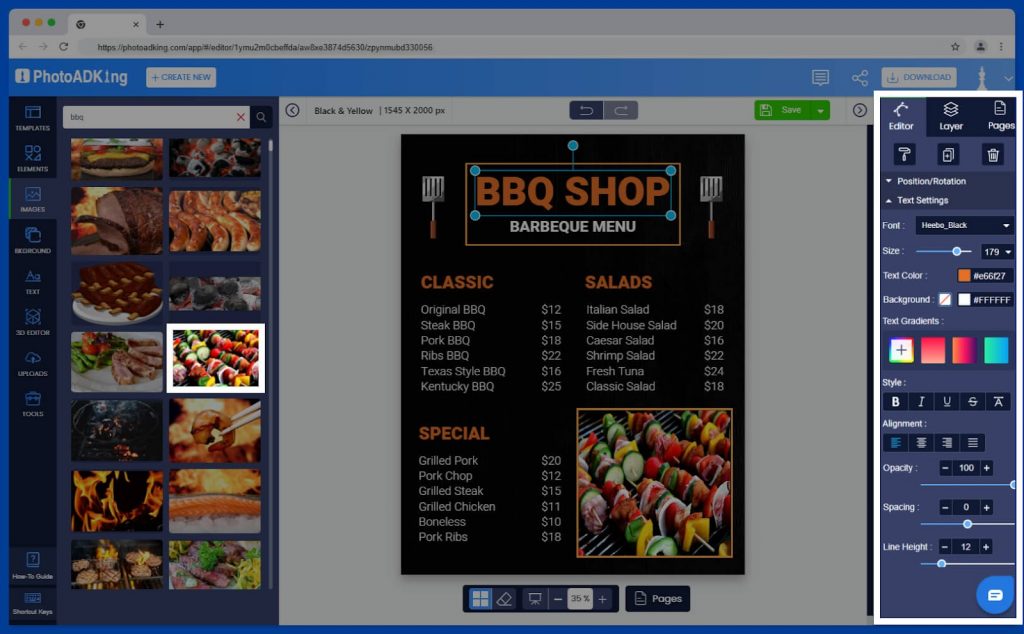 Customize the BBQ Menu Template in PhotoADKing 