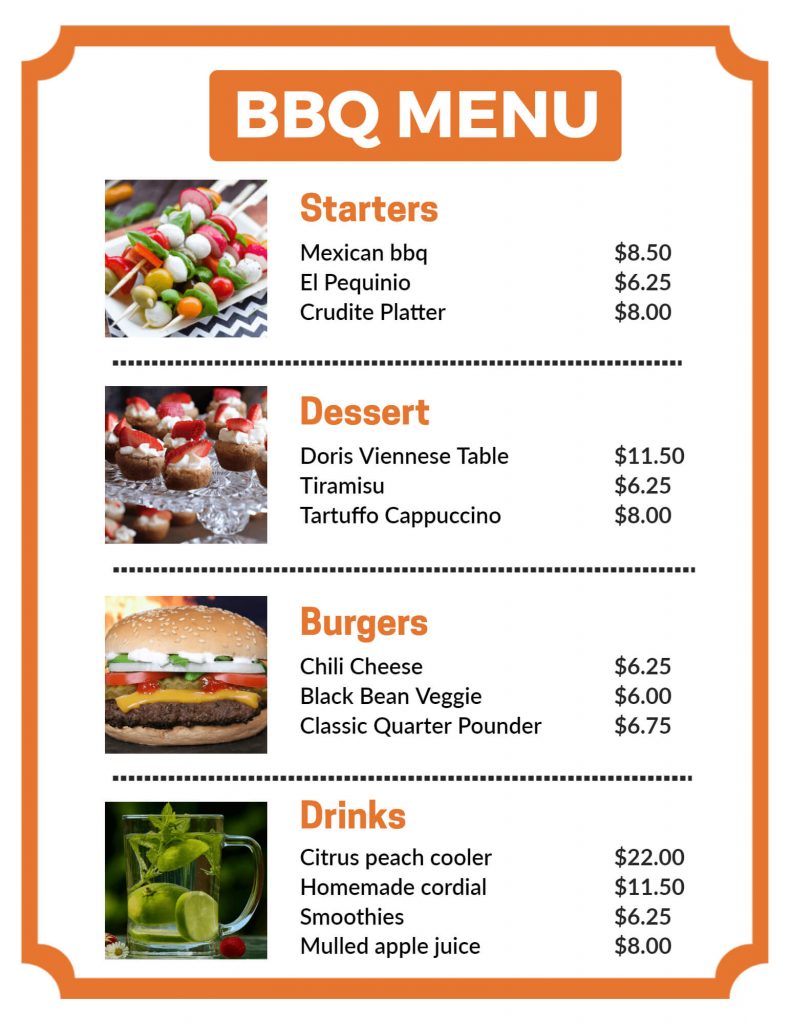 bbq restaurant menu template