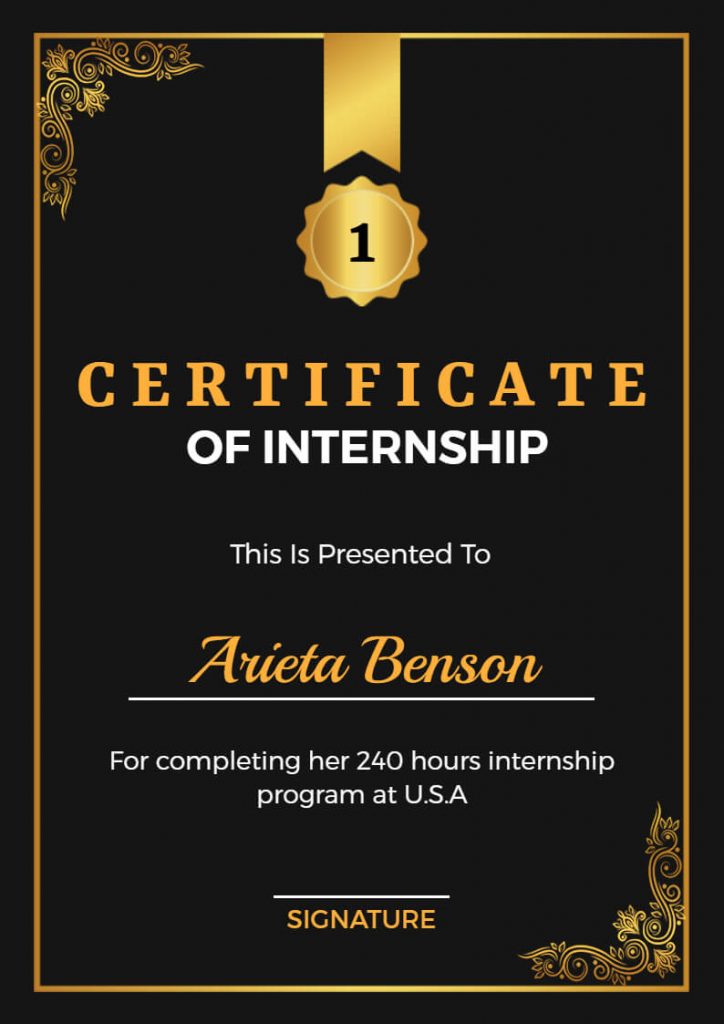 golden and black internship certificate
