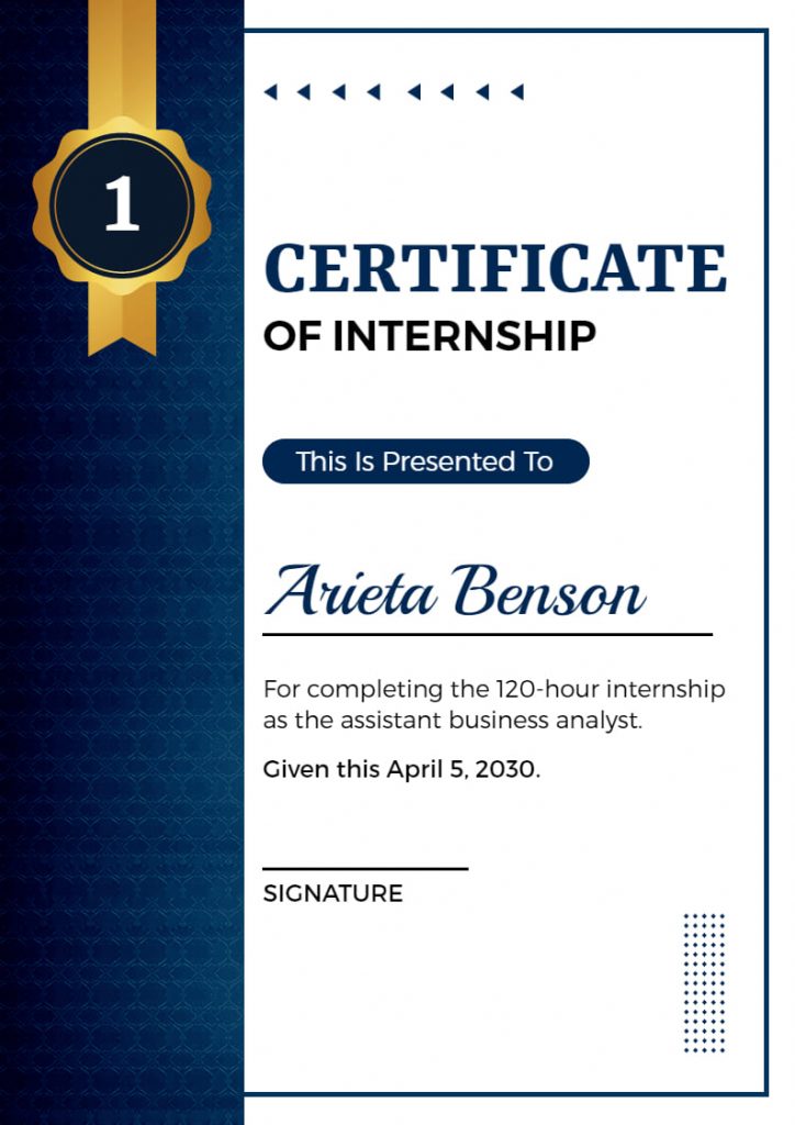 Right Aligned Portrait internship certificate Format