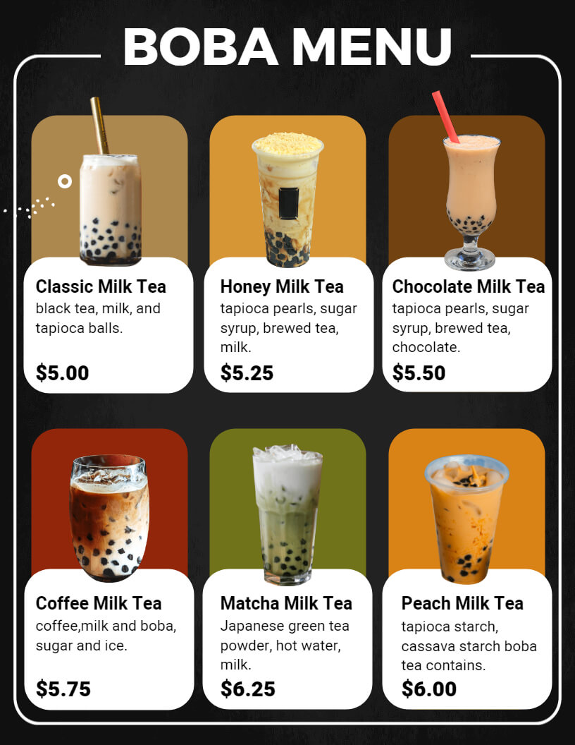 Boba Menu Design Ideas and Examples