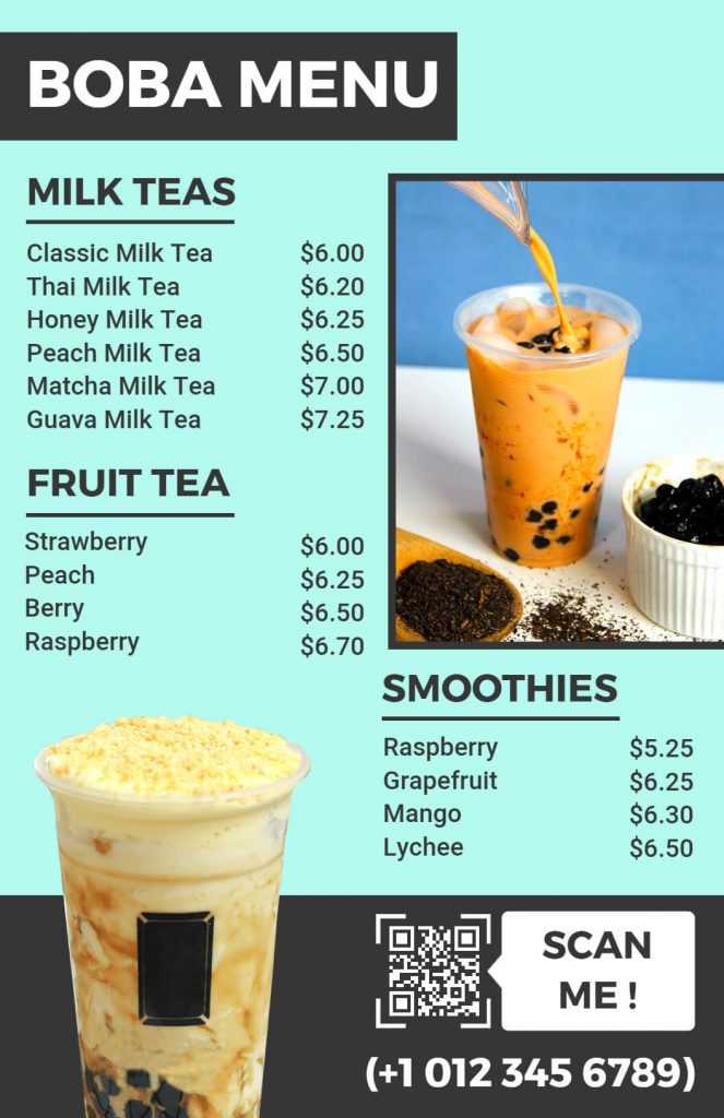 boba menu card template