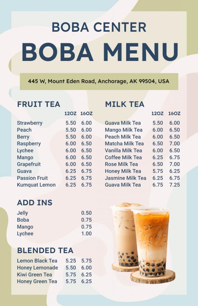 boba menu template
