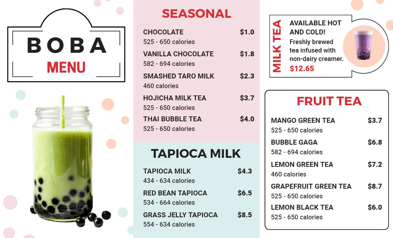 Boba Menu Design Ideas and Examples