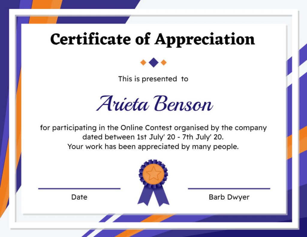 Informal Certificate of Appreciation
