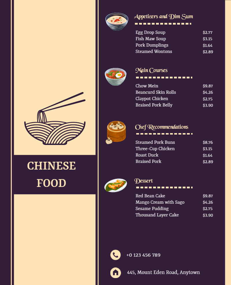 illustrative restaurant chinese food menu
