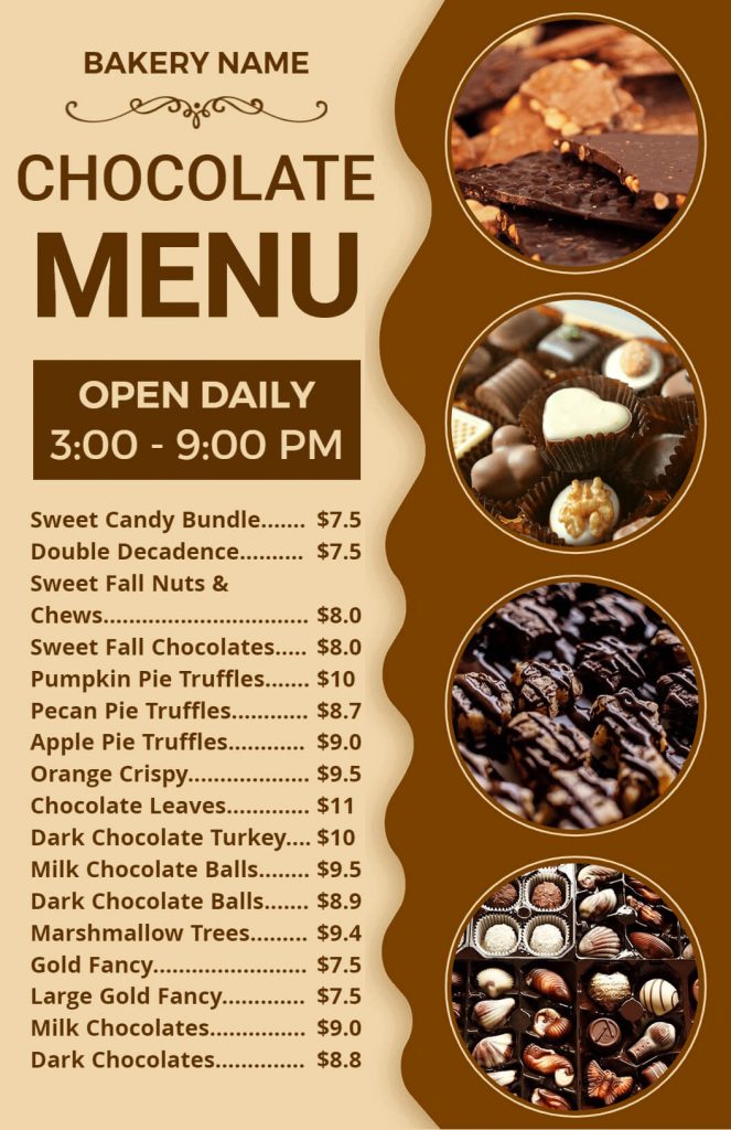 chocolate dessert menu design idea examples