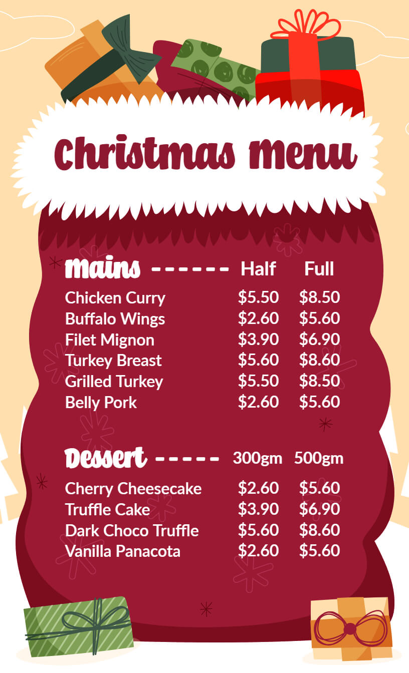 Christmas Menu Design Ideas and Examples