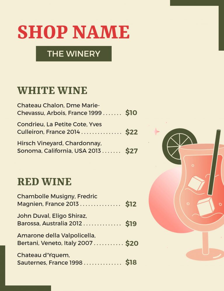 Wine Menu Design Ideas, Examples and Samples