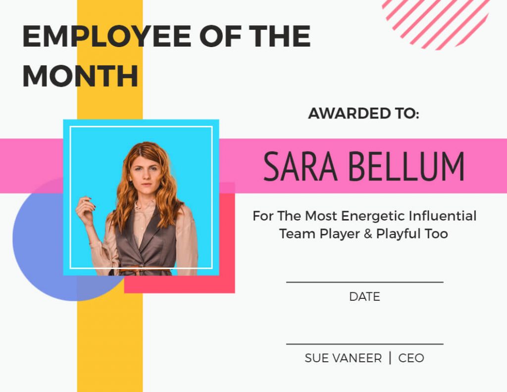 Colorful Employee of the Month Certificate