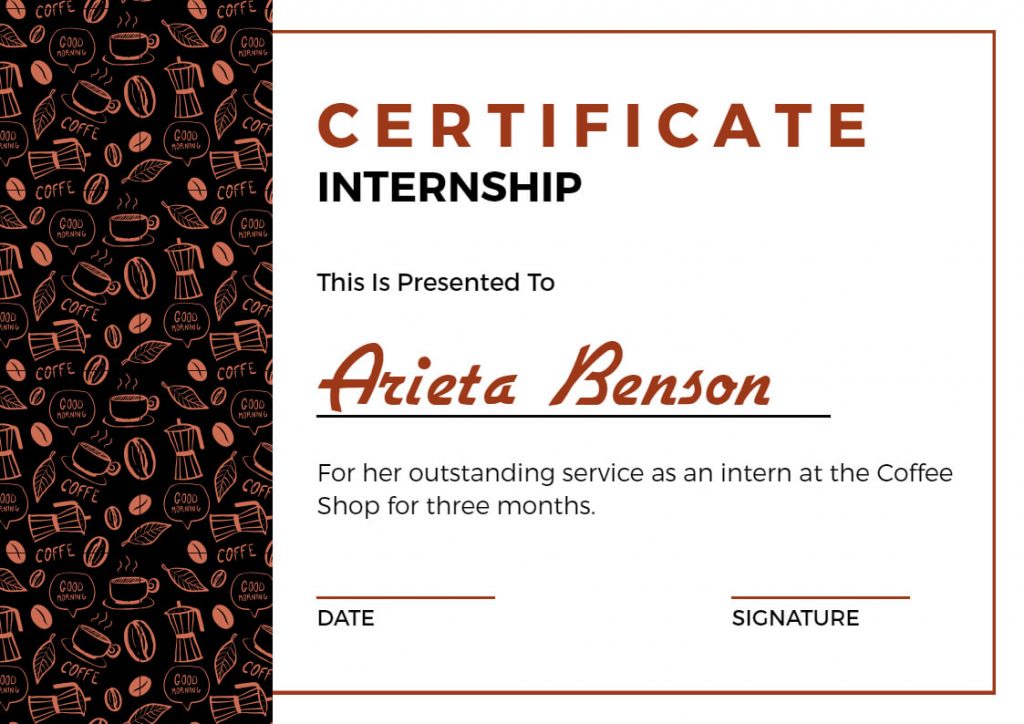 coffee shop internship certificate