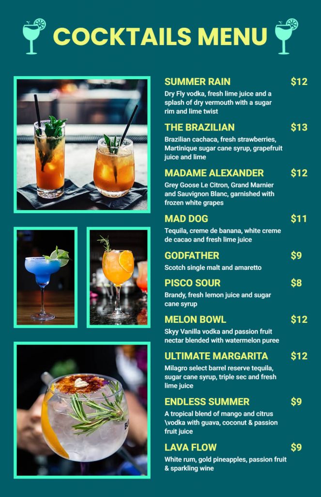 collage cocktail menu
