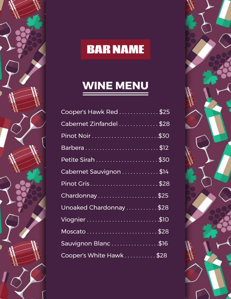 Colorful Illustrative Wine Menu template