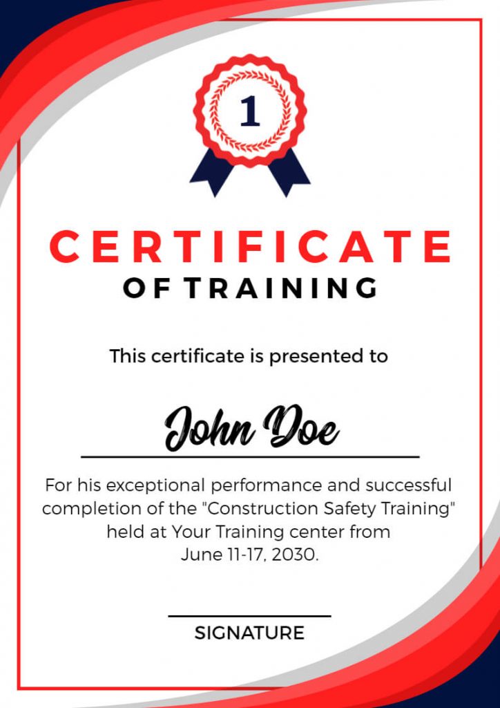 construction safety training certificate