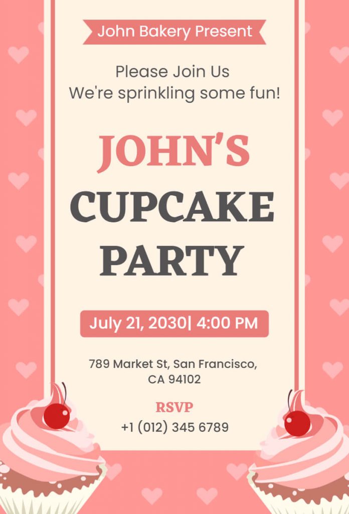 Classic Pink Cupcake Party Invitation Ideas