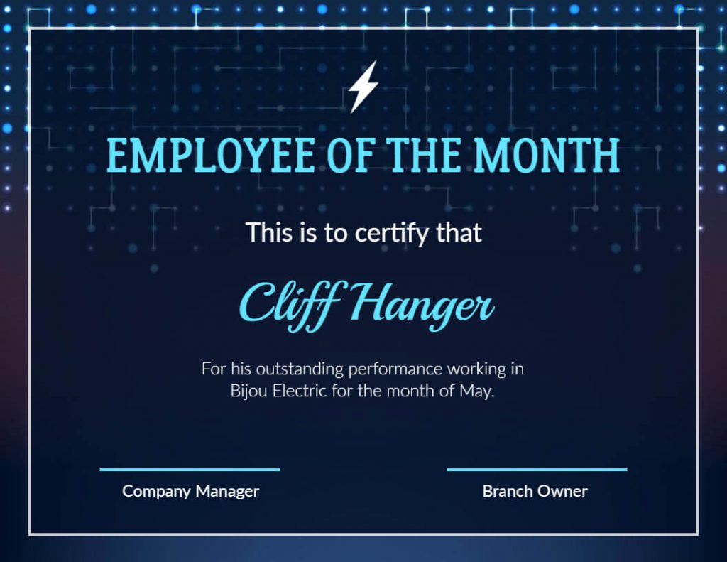 Dark Employee of the Month Certificate