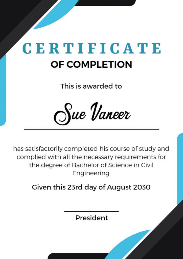 Completion Certificate Sample