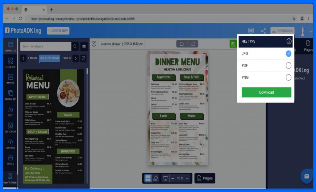 download dinner menu template