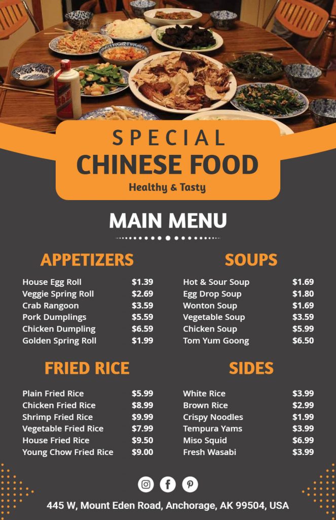 big photo with chinese food item menu template