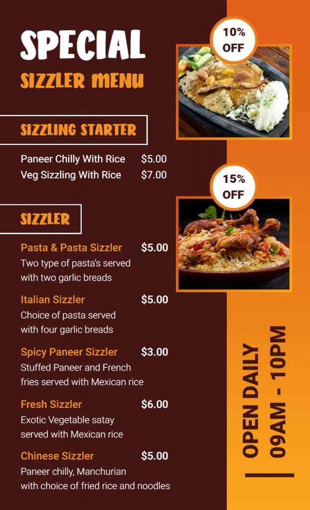 showcase offer in chinese food menu