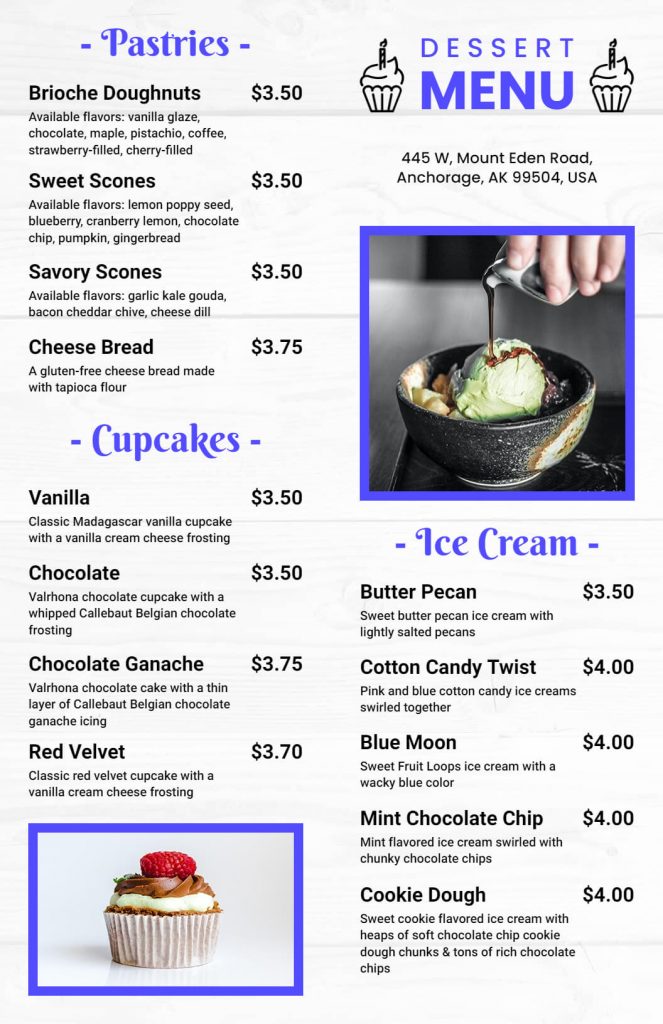 dessert menu template with consider brand 