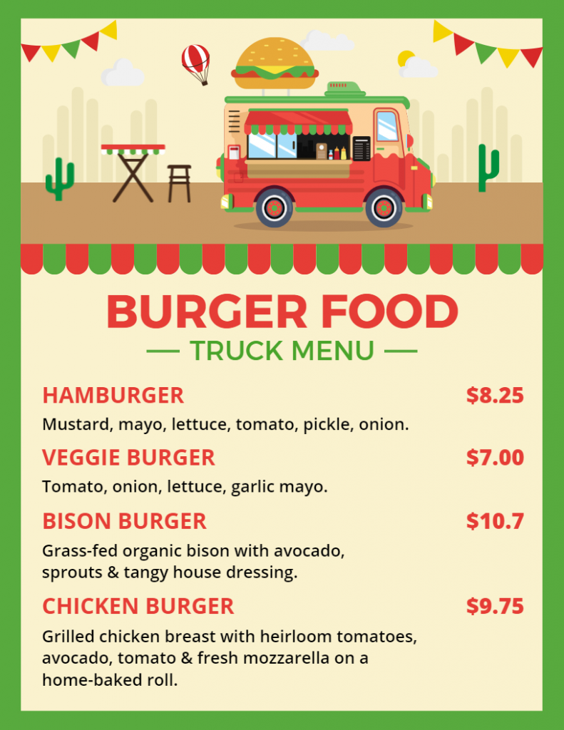 creative food truck menu