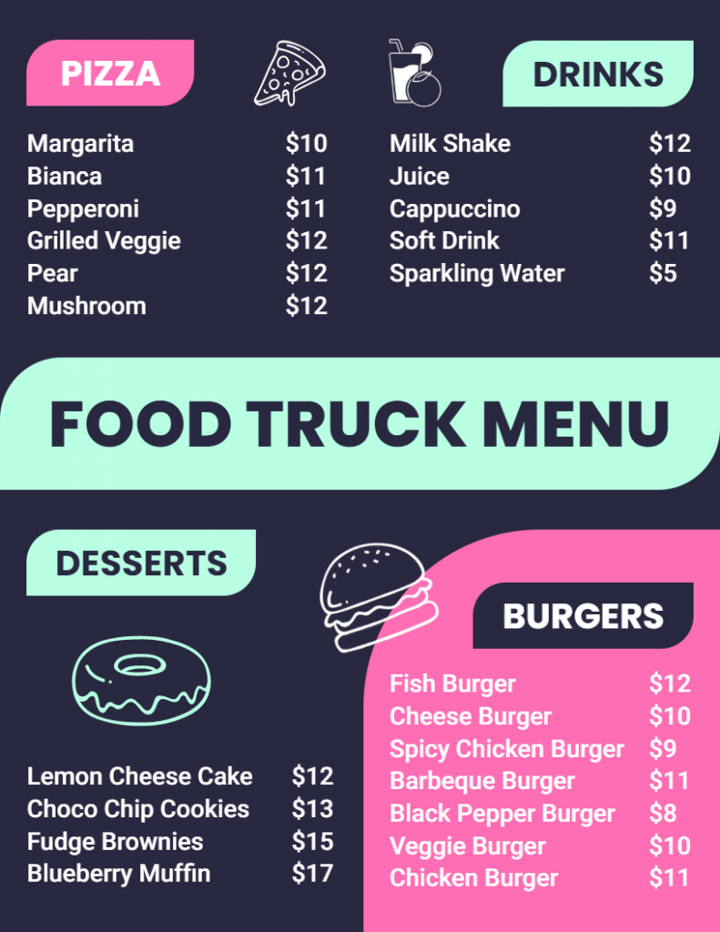 creative food truck menu template