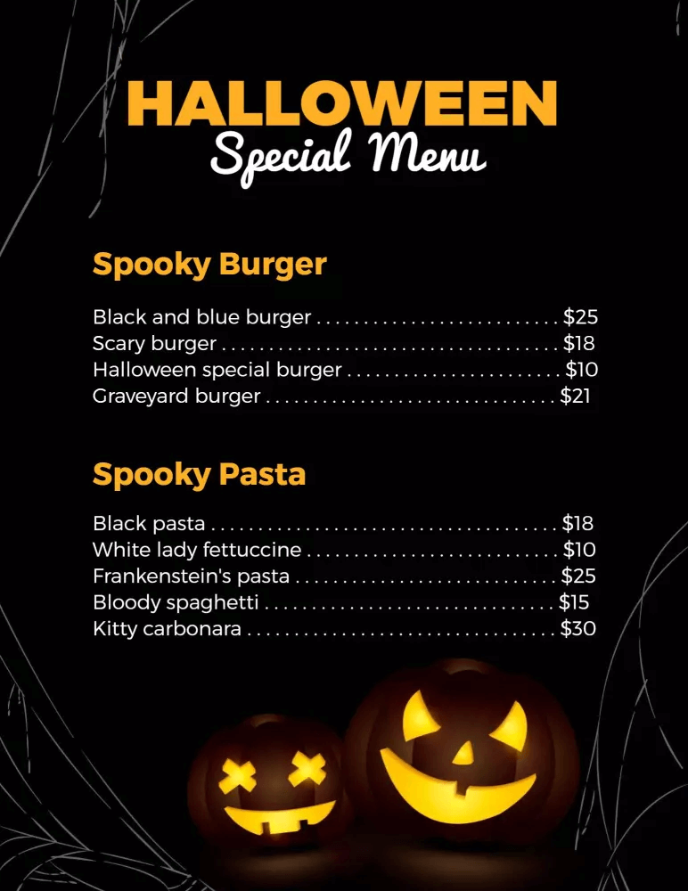Scary Halloween Special Menu templates