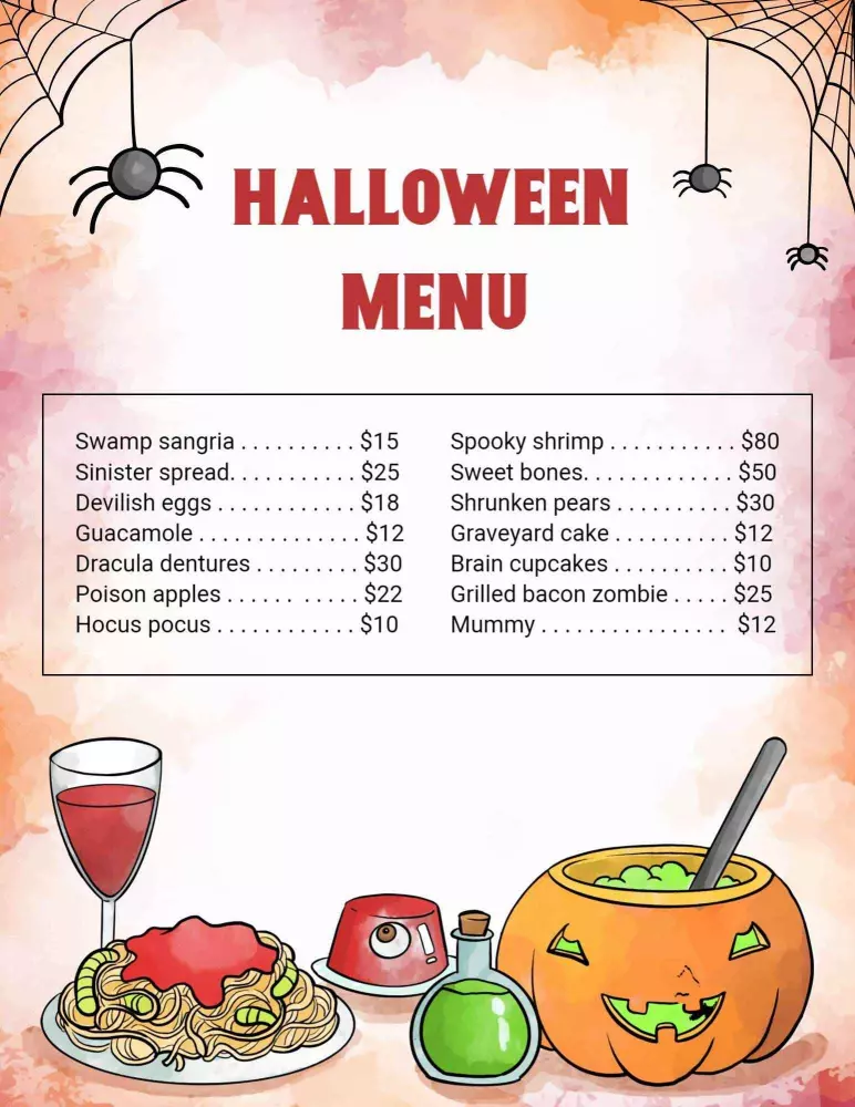 Minimalistic Halloween Menu templates